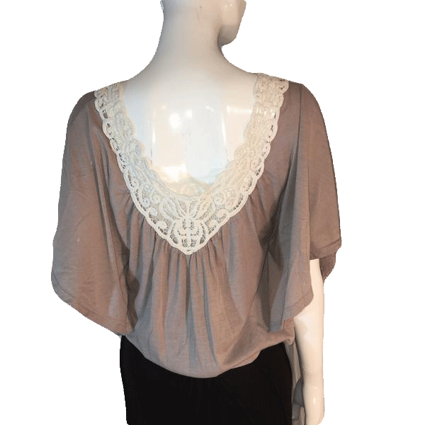 Brown Boho Top with Embroidered Applique Neck Line Size S SKU 000205