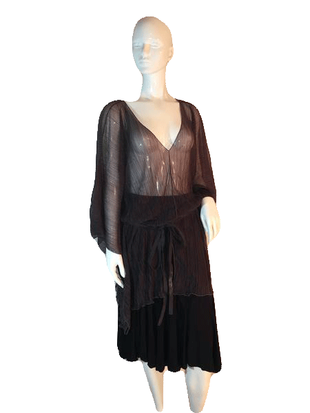 Shan Dark Brown Sheer Blousy Top with Leather Tie Around the waist Size L SKU 000205