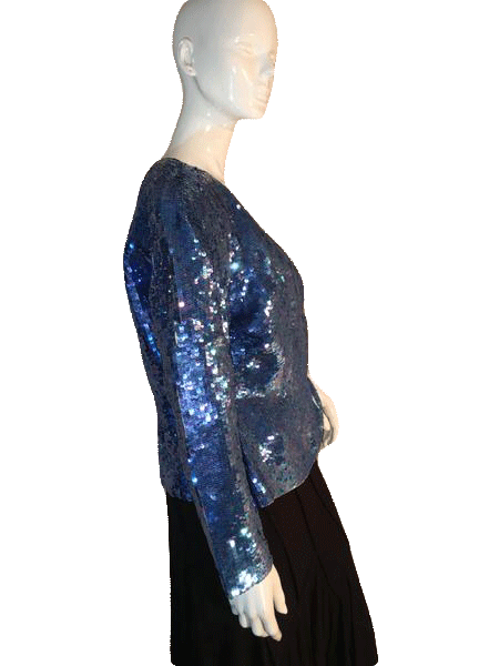 Blue sequin long sleeve top sales
