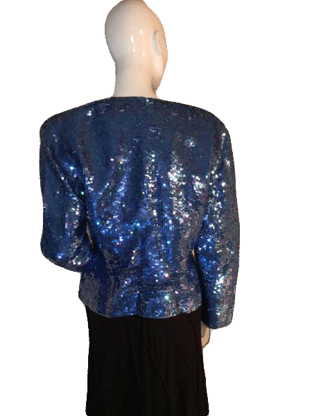 Load image into Gallery viewer, Tootsies70&amp;#39;s  Long Sleeve Blue Sequin Top Size L SKU 000205
