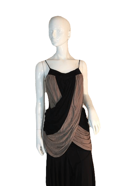 Designers on a Dime Spaghetti Strap Black and Tan Top with Draping Size 26” Chest SKU 000205