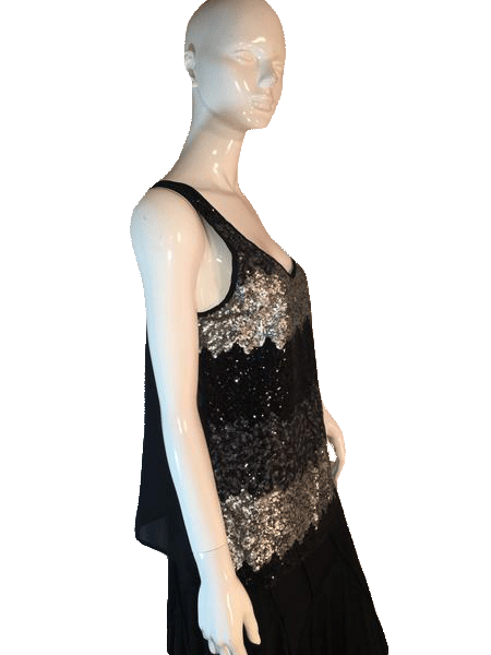 Load image into Gallery viewer, B Jewel Sequin Tank Top in Silver and Black Stripes Size M SKU 000205
