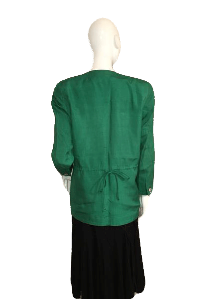 Anne Klein II 70's  Emerald Green 100% Silk Long Sleeve Blazer Size XS SKU000151