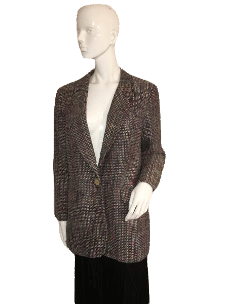 Tailleur 70's Platinum Black and Multi-Color Tweed Blazer Size 12 SKU 000151