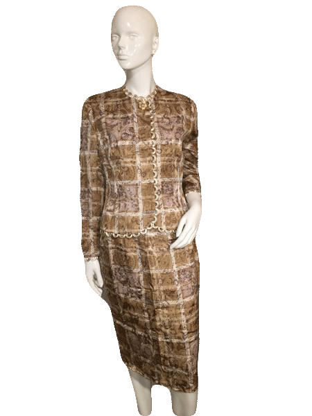 Gold and Tan Squares Design Set with Skirt and Jacket Size 6 SKU 000152