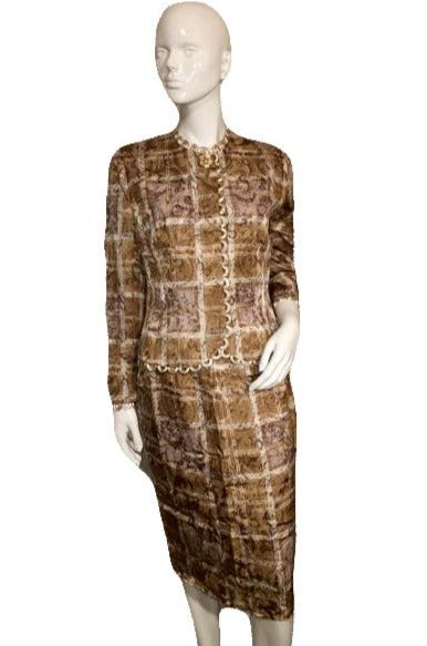 Gold and Tan Squares Design Set with Skirt and Jacket Size 6 SKU 000152