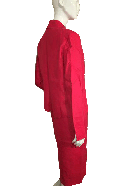 Ellen Tracy 60's Red 100% Silk Skirt and Jacket Suit Set Size 8 SKU 000152