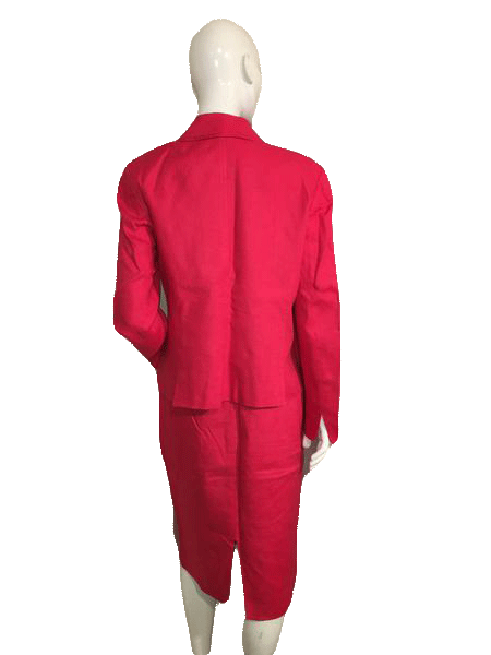 Ellen Tracy 60's Red 100% Silk Skirt and Jacket Suit Set Size 8 SKU 000152