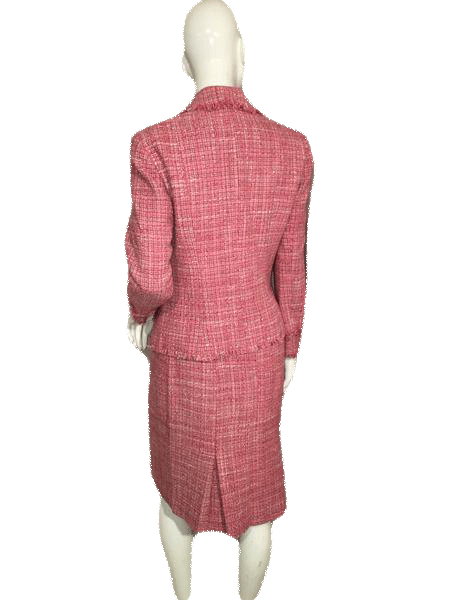 Excetra 80's Pink Tweed Jacket and Skirt with Fringe Edges SKU 000152