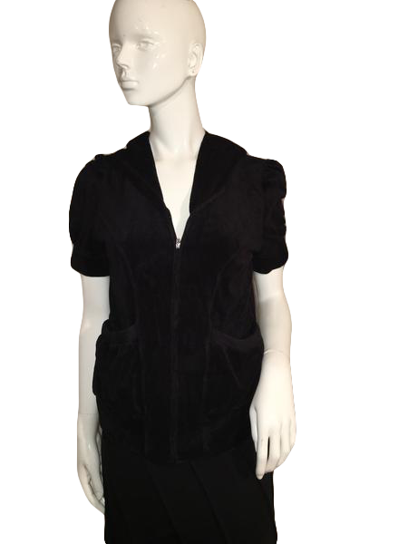 Juicy Couture 80's Black Short Sleeve Front Zipper Hoodie Size L SKU 000128