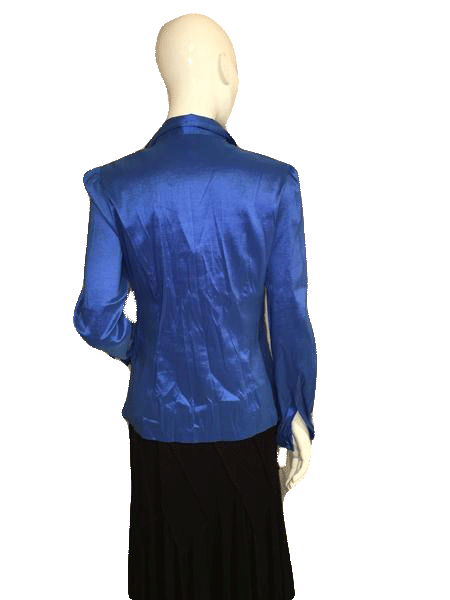 Chetta B 90's Brilliant Blue Long Sleeve Top with Crystal Shiny Buttons Size 10 SKU 000128