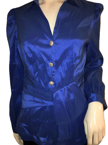 Chetta B 90's Brilliant Blue Long Sleeve Top with Crystal Shiny Buttons Size 10 SKU 000128