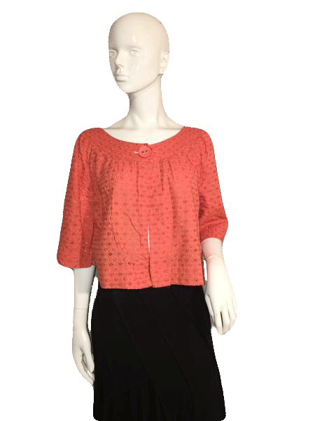 Load image into Gallery viewer, Apt. 9 80&amp;#39;s Orange 3/4 length sleeve eyelet crop jacket with large front button closure Size L SKU 000128
