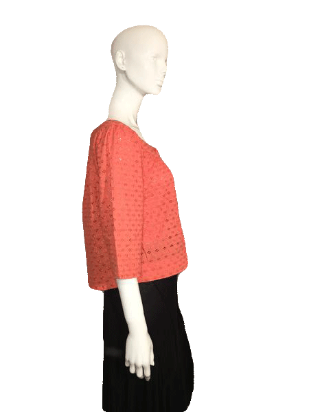 Load image into Gallery viewer, Apt. 9 80&amp;#39;s Orange 3/4 length sleeve eyelet crop jacket with large front button closure Size L SKU 000128
