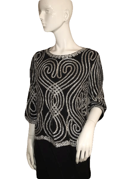 Lauren Michelle 90's Black and White and Silver Swirl Top Size L SKU 000128