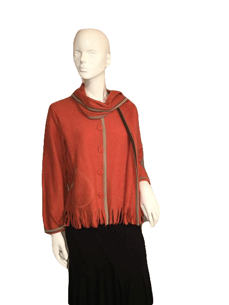 Load image into Gallery viewer, Hearts of Palm 100% Wool Orange Jacket with Large Buttons and Attached Matching Scarf Size S SKU 000124
