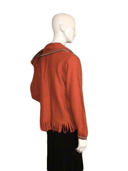 Load image into Gallery viewer, Hearts of Palm 100% Wool Orange Jacket with Large Buttons and Attached Matching Scarf Size S SKU 000124

