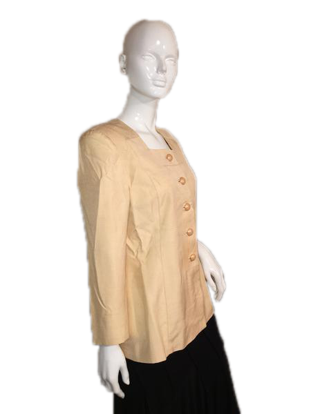 Gillian Suits 70's Silk Pastel Yellow Long Sleeve Jacket and Matching Skirt Size 8 SKU 000124