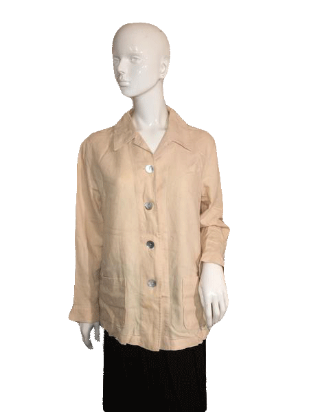 Load image into Gallery viewer, Talbots 70&amp;#39;s Long Sleeve Tan Top with Large Buttons Front Closure Size S SKU 000124
