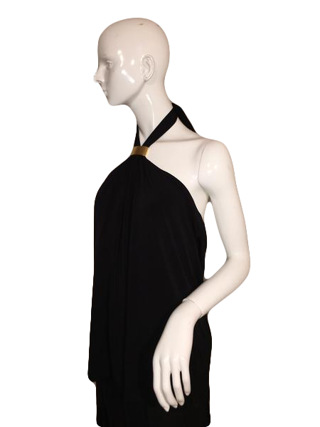 Load image into Gallery viewer, Calvin Klein 70&amp;#39;s Black Halter Top with Metal Clip At Neckline Size XL SKU 000137
