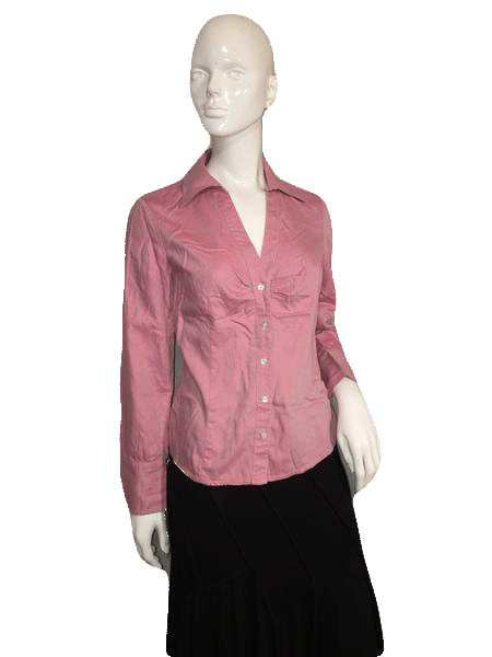 Ann Taylor Loft Red and White Pin Striped Fitted Button Down Long Sleeve Shirt Size 4 SKU 000137