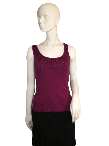 Load image into Gallery viewer, Ann Taylor Loft Purple Sleeveless Tank with Sequin Neck Design 100% Cotton Size S SKU 000137
