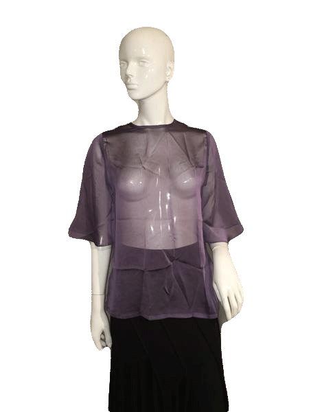 Load image into Gallery viewer, Designers on a Dime Short Sleeve Purple Sheer Top SKU 000137
