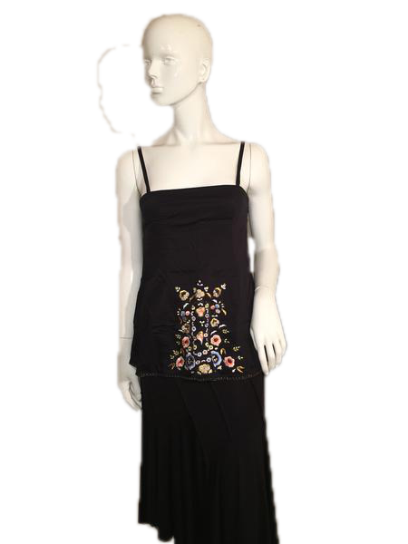 French Connection 70's Black 100% Cotton Embroidered Halter Top with Spaghetti Straps NWT Size 6 SKU 000137