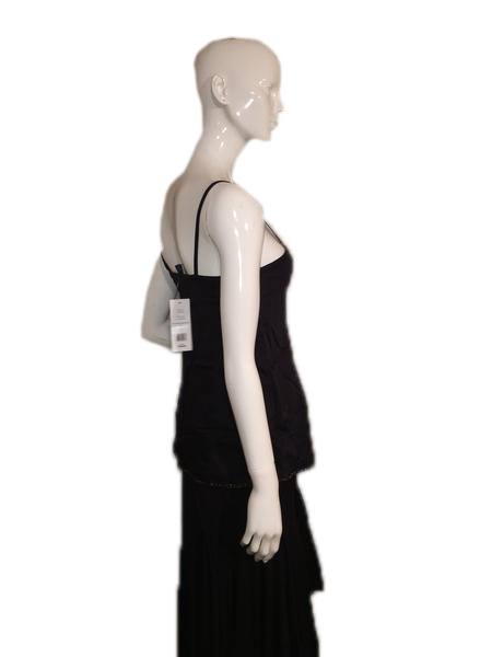 Load image into Gallery viewer, French Connection 70&amp;#39;s Black 100% Cotton Embroidered Halter Top with Spaghetti Straps NWT Size 6 SKU 000137
