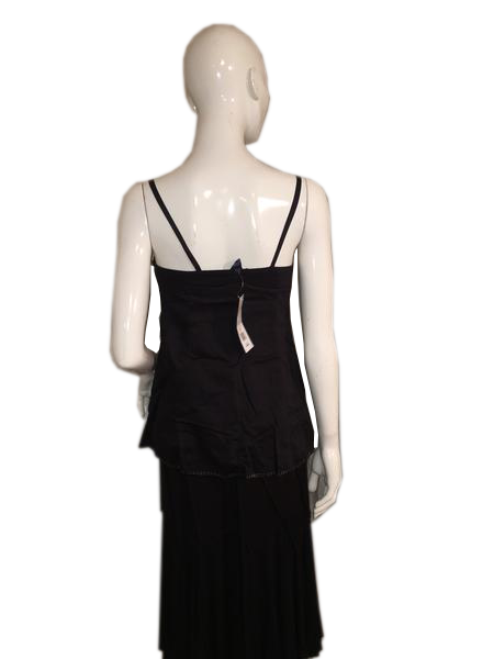Load image into Gallery viewer, French Connection 70&amp;#39;s Black 100% Cotton Embroidered Halter Top with Spaghetti Straps NWT Size 6 SKU 000137
