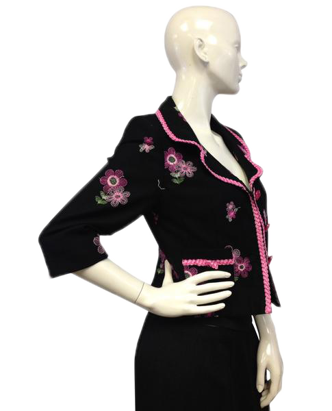 Cynthia Steffe 70's Black Embroidered Pink Flowers Sz M SKU 000080