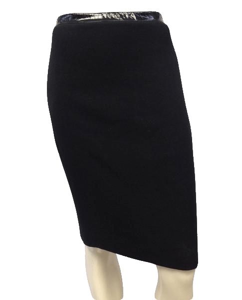 Elie Tahari 70's Skirt Black with Patent Leather Trim Sz 2 (EU) SKU 000039