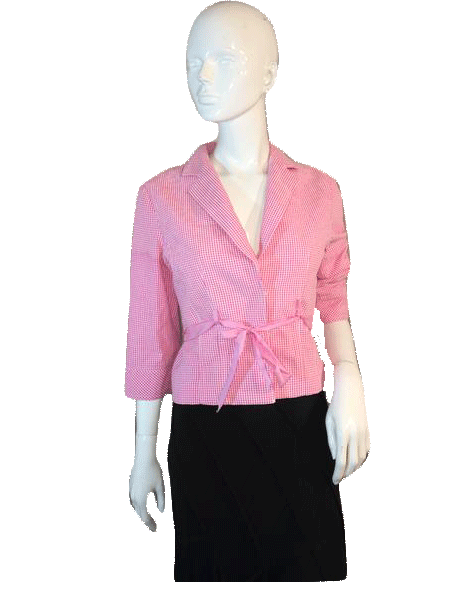 Cynthia Steffe 70's Gingham Pink and White Check Jacket Size M SKU 000206