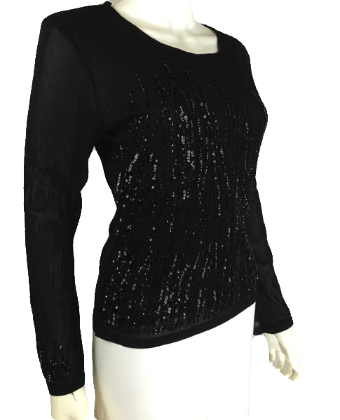 Black Sequin and Mesh Long Sleeve Sequin Top Size M SKU 000081 ...