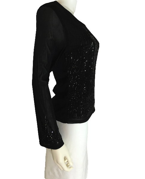 Black Sequin and Mesh Long Sleeve Sequin Top Size M SKU 000081