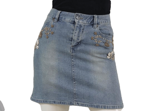 Gypsy Jeans 80's Skirt Denim Beaded Embellished Size 3/4 SKU 000102