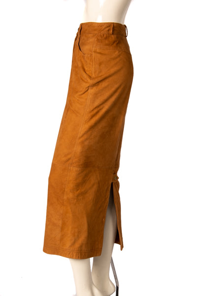 DKNY Women's Maxi Leather Skirt Brown Size 8 SKU 000299-2