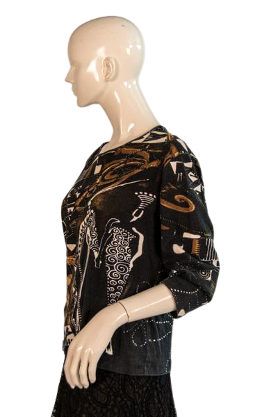 Load image into Gallery viewer, Chico&amp;#39;s Top Black, Brown &amp;amp; White Size 2 SKU 000298-4
