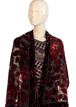 Women's Scarf Black with Red Leaves SKU 000288-1