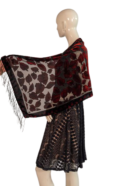Women's Scarf Black with Red Leaves SKU 000288-1
