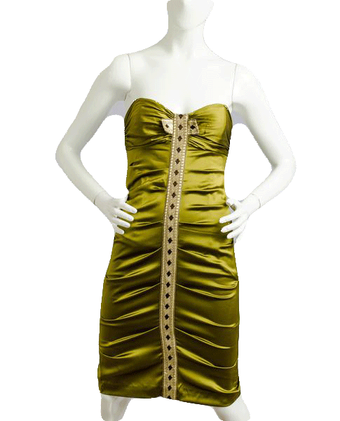 Nicole Miller 70's Heritage Silk Dress Olive Green Size 0 SKU 000077