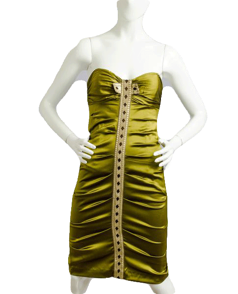 Nicole Miller 70's Heritage Silk Dress Olive Green Size 0 SKU 000077 Designers On A Dime Nicole Miller 70's Heritage Silk Dress Olive Green Size 0 SKU 000077 Designers On A Dime