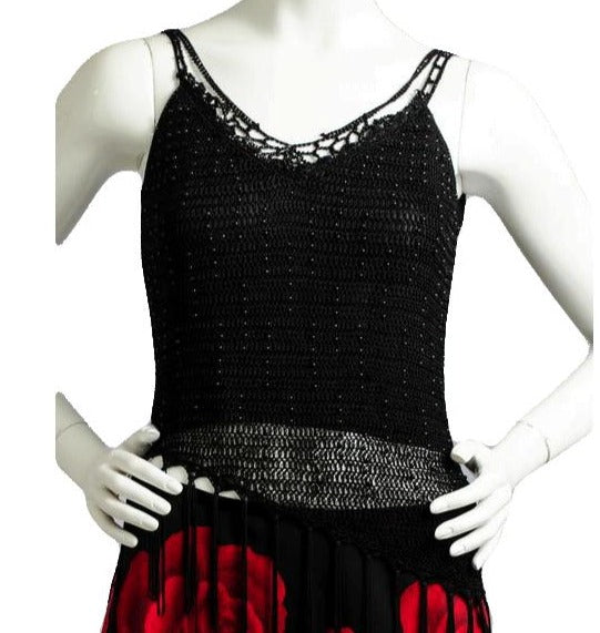Load image into Gallery viewer, Symphony 90&amp;#39;s Top Black Beaded Size M/L SKU 000025
