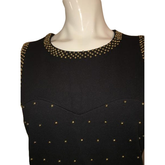 Juicy Couture 80's Black Above the Knee Length Sleeveless Dress with Gold Studs Size 8 SKU 000201