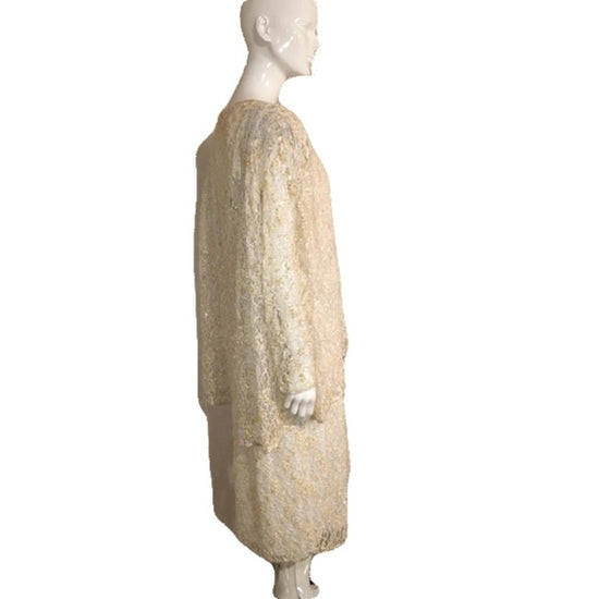 Jack Bryan 60's Off White Lace, Sequin and Beaded Dress and Jacket Set Size 16 SKU 000138