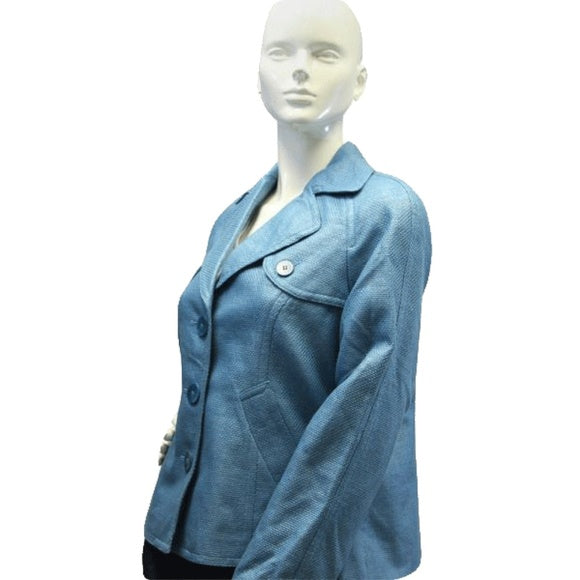 Load image into Gallery viewer, Jones NY 70&amp;#39;s Blazer Turquoise Woven Size 8 SKU 000032
