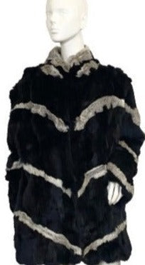 MIDNIGHT VELVET Real Rabbit Woman Fur Coat Black and Grey Size 2X  SKU 000355-2