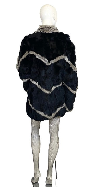 MIDNIGHT VELVET Real Rabbit Woman Fur Coat Black and Grey Size 2X  SKU 000355-2