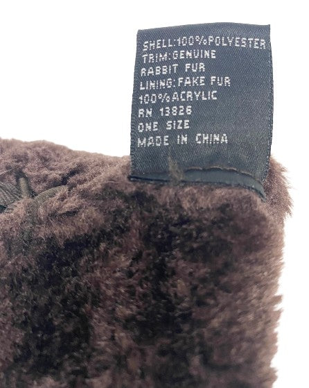 Micro Suede Woman Fingerless Gloves Rabbit Fur Trim Brown One Size  SKU 000355-4
