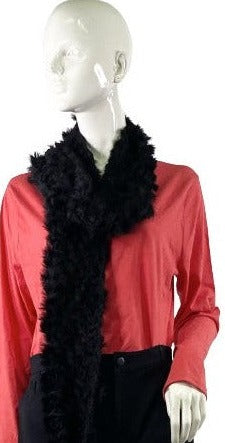 Scarf, Black, Knitted Rabbit Fur, One Size, SKU 000360-3